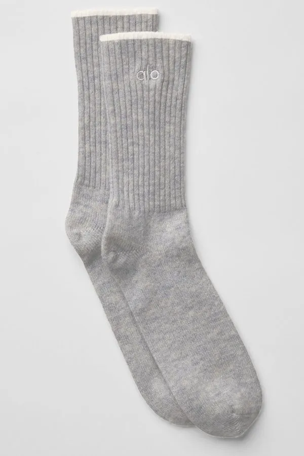 Unisex Wool Cashmere Light Frosted Sock - Light Heather Grey/Ivory