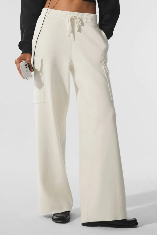 Scholar Knit High-Waist Cargo Pant - Ivory