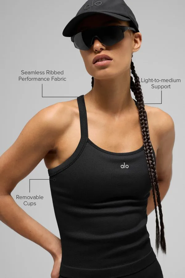 Seamless Ribbed Favorite Full Length Bra Tank - Black